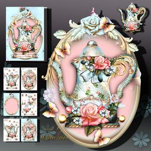 Soft Blue Vintage Teapot with Roses