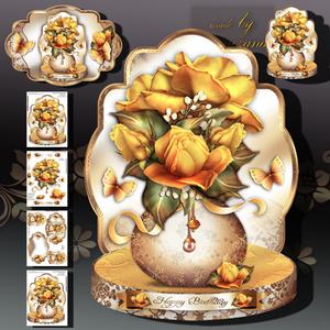 Vintage Yellow Roses with Lace Vase