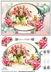 Vintage Table with Roses and Gifts Topper