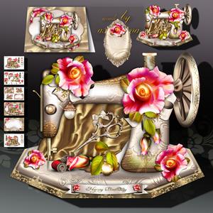 Antique Sewing Machine with Silk, Scissors and Roses