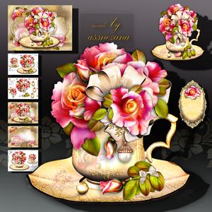 Vintage Cup of Coffee with Roses