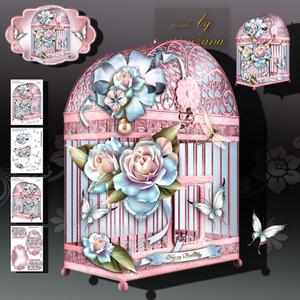 Soft Rose Bird House with Roses