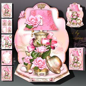 Beautiful Vintage Lamp, Hat, Perfume and Roses