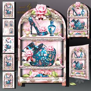 Shabby Chic Dresser with Shelves Full with Ladies Elements