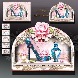 Shabby Chic Box Dresser with Shoes, Perfume and Roses