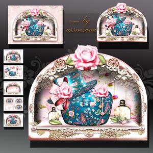 Box Dresser with Purse, Hat, Perfume and Roses