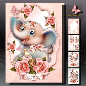 Cute Baby Elephant with Soft Roses