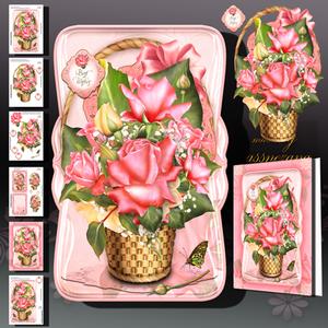 Beauty Wooden Vintage Basket with Soft Roses