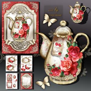 Brass Vintage Teapot with Red Roses