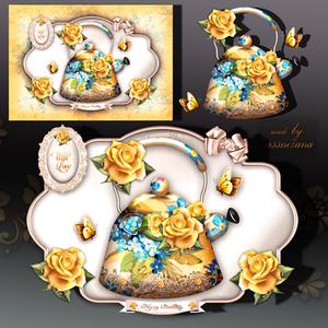 Yellow Flowers Teapot with Roses