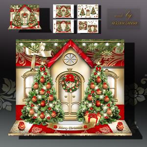 Festive Christmas House with Trees Card Kit