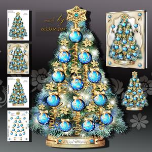 Christmas Tree with Blue and Golden Decoration