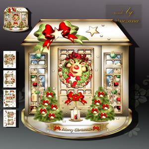 Christmas Door with Wreath and Trees