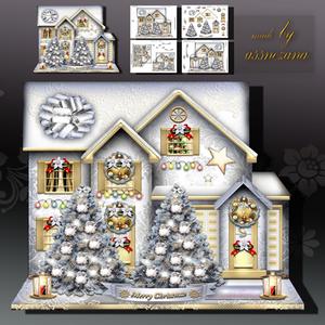 Winter Silver Christmas House Card Kit