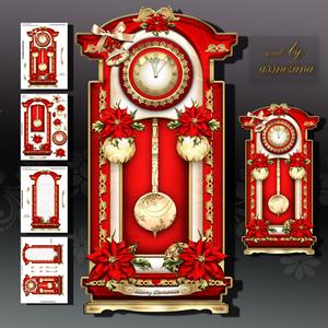 Red Vintage Christmas Clock Card Kit