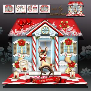 Winter Holiday Deer with Christmas House