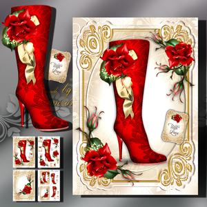 Vintage Boot with Red Roses Card