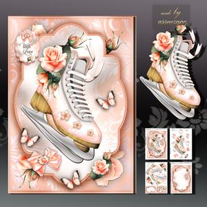 Vintage Skates with Peach Roses Card Kit