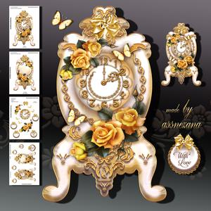 Vintage Clock with Yellow Roses
