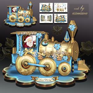 Christmas Blue Train with Santa Card Kit