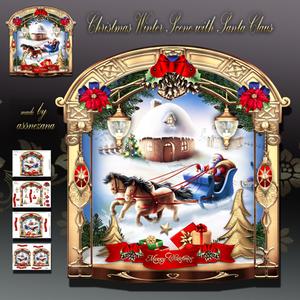 Christmas Winter Scene with Santa Claus Card Kit