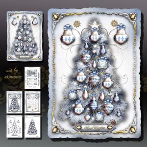 Silver Christmas Tree with Decorations Card Kit