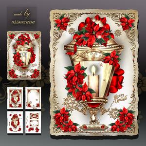 Christmas Vintage Lamp with Poinsettias