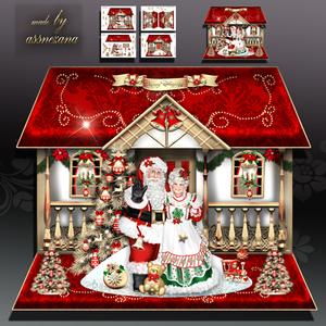 Christmas House with Mr and Mrs Santa Claus Card Kit