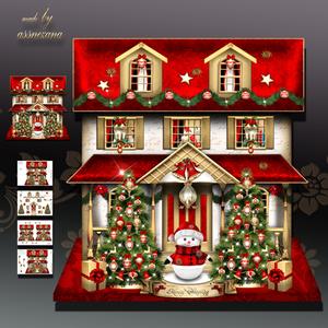 Christmas House with Snowman and Trees Card