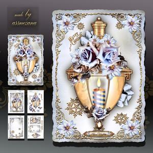 Winter Christmas Lamp with Roses and Poinsettias