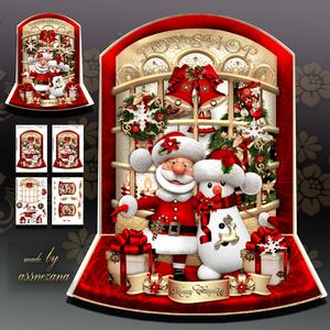 Christmas Toy Shop with Santa Claus and Snowman