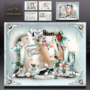 Winter Christmas Book with Candles and Poinsettias Card Kit