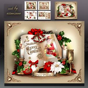 Christmas Book with Candles and Poinsettias Card Kit