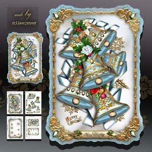 Soft Blue Vintage Jingle Bells Card Kit