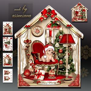 Christmas Vintage Room with Cute Puppy Card Kit