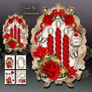 Vintage Candles with Red Roses Card Kit