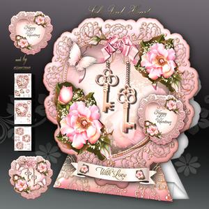 Soft Pink Heart with Roses Card Kit