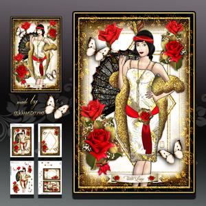 Glitter Flapper with Red Roses Card Kit