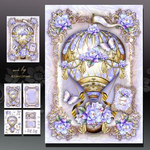 Vintage Hot Air Balloon with Purple Roses Card Kit