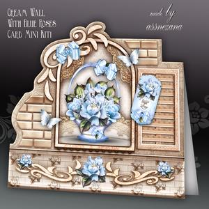 Cream Wall with Blue Roses Card Mini Kit