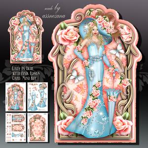 Lady in Blue with Pink Roses Card Mini Kit