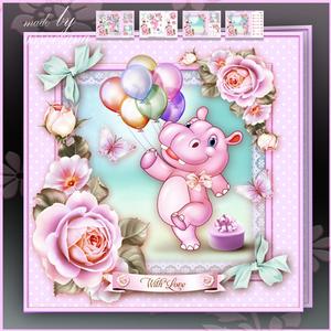 Cute Hippo with Balloons Card Mini Kit