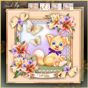 Spring Puppy with Lilies Flowers Card Mini Kit