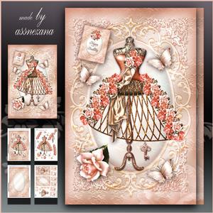 Vintage Fashion Mannequin with Roses Card Mini Kit