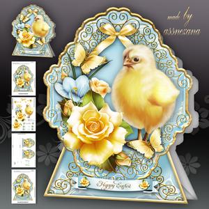 Easter Baby Chicken with Yellow Roses Card Mini Kit