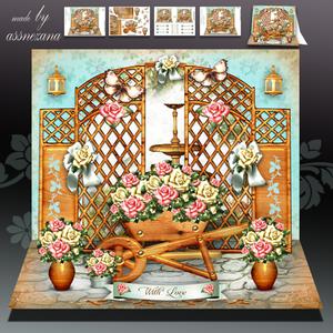 Garden with Wooden Fence and Wheelbarrow Card
