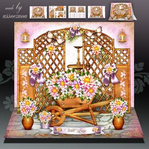 Wooden Garden with Dahlia Flowers Card Mini Kit