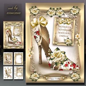 Silk Cream Shoes with Roses Card Mini Kit