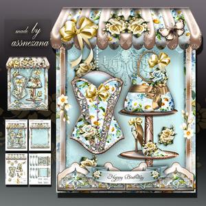 Boutique Shaped Card Turquoise Roses Mini Kit