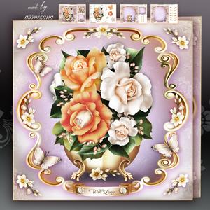 Roses Bouquet in Vase Card Mini Kit